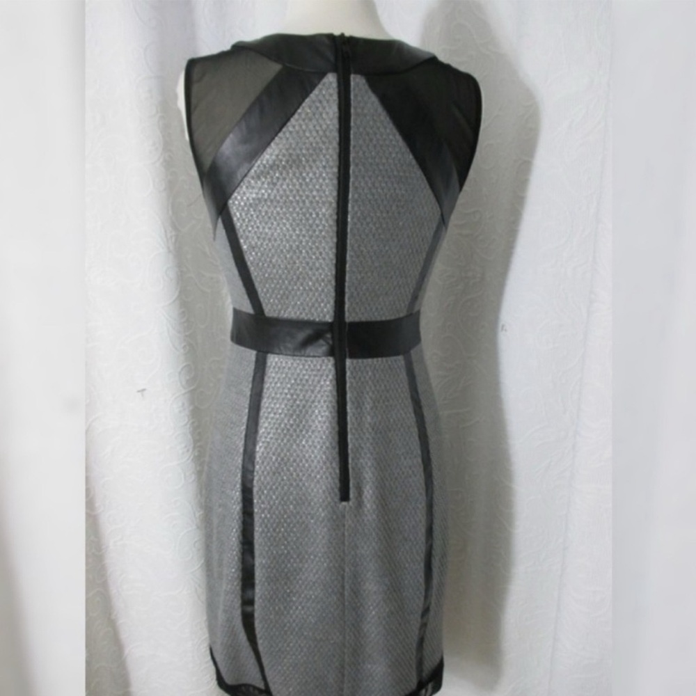 Milly Black Lambskin Leather & Metallic Silver Knit Dress Size 10. - Picture 8 of 11
